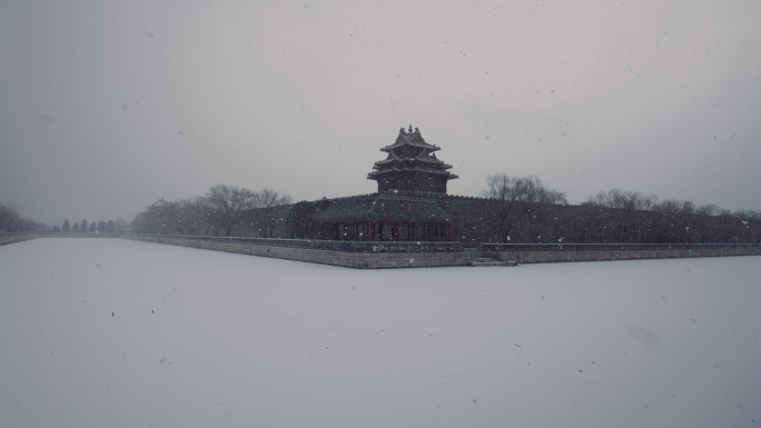 【4K】雪中北京故宫角楼日景-升格空镜