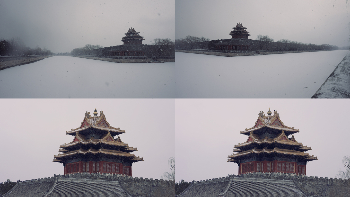 【4K】雪中北京故宫角楼日景-升格空镜