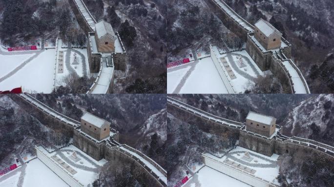 航拍雪后金山岭长城雪景