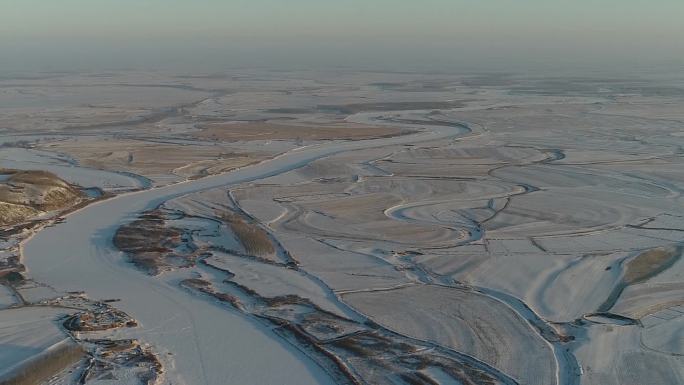 冬季 河流 雪 航拍 东北 黑土地