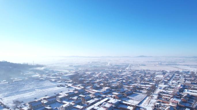 冬天冬季农村、东北农村、雪后农村、烟火气