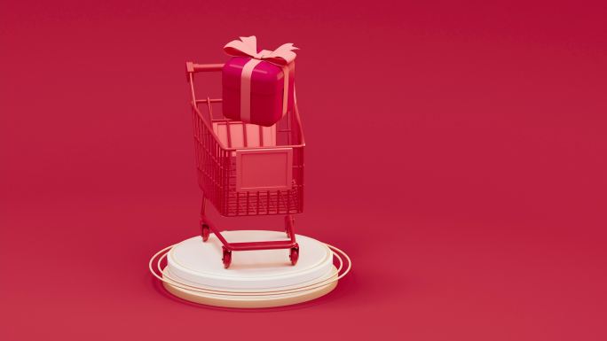 循环旋转的购物车与礼物3D渲染