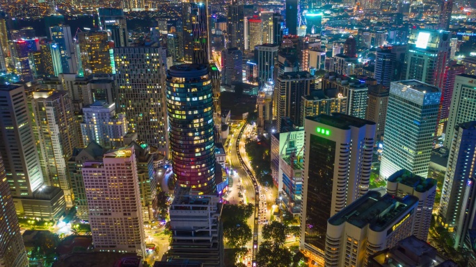 夜间吉隆坡市中心空中全景