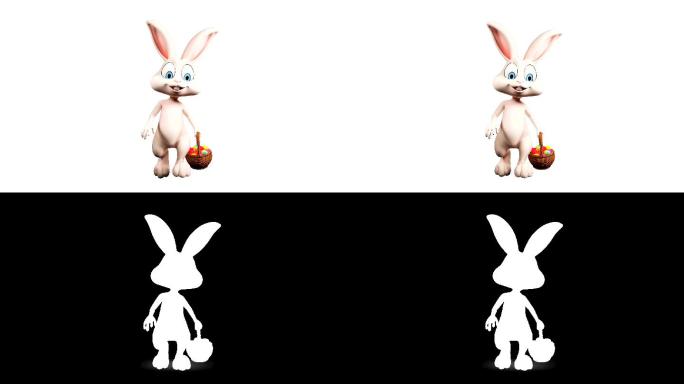 复活节兔子带着蛋篮行走的3d动画
