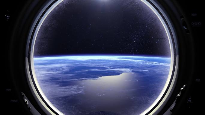从宇宙飞船的窗口看地球。
