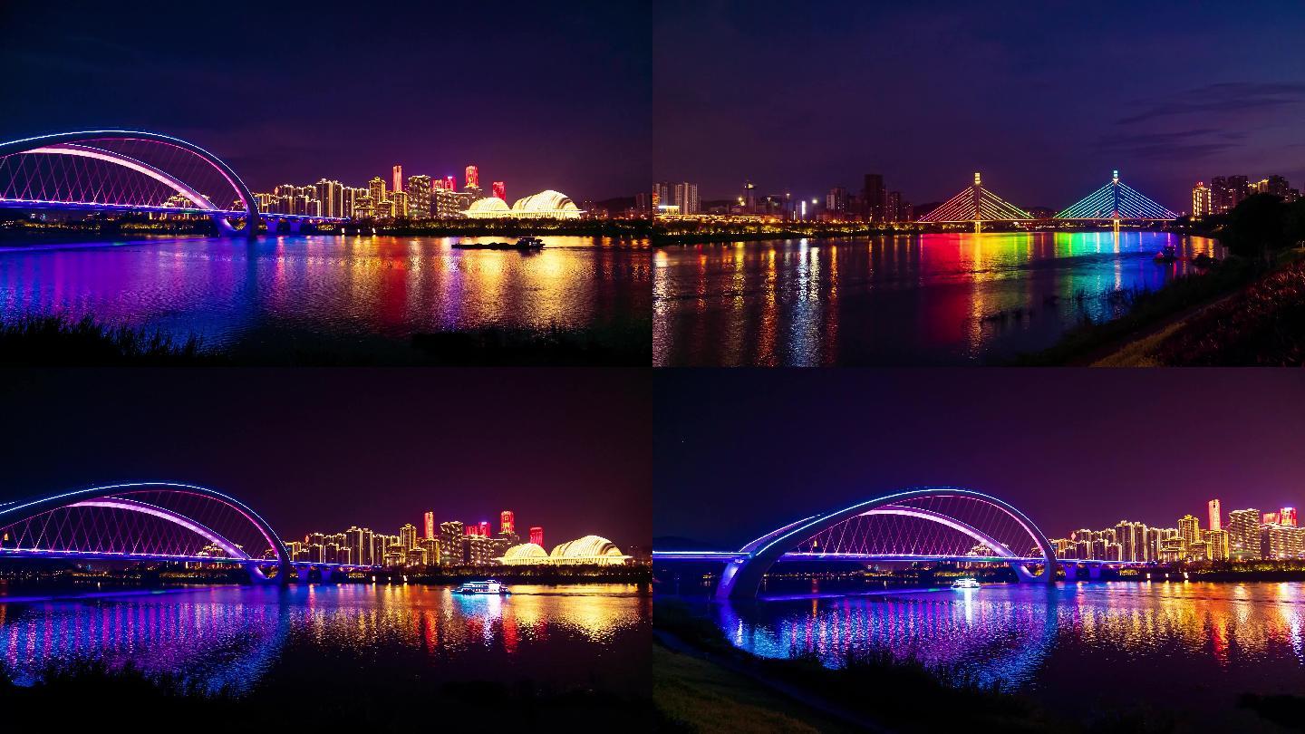 广西南宁夜景五象新区南宁大桥邕江风景合集