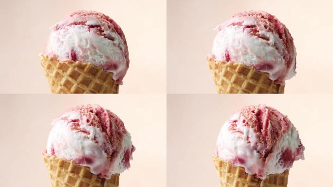 草莓冰淇淋的特写镜头