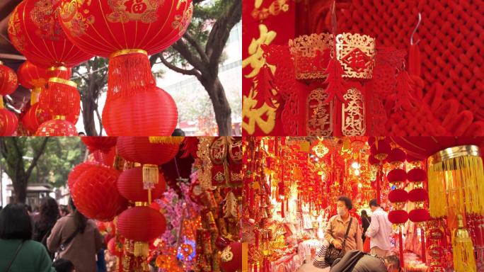 虎年春节热闹城市年味灯笼迎新年过年氛围