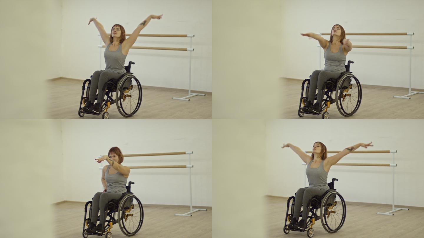 轮椅上的截瘫妇女学习舞蹈动作