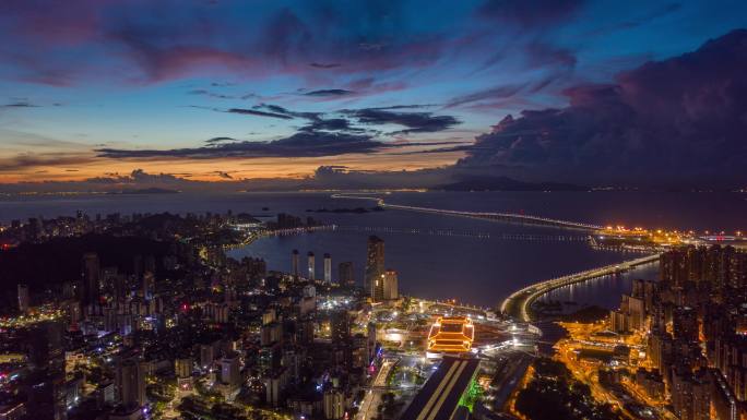 珠海地标/港珠澳大桥/拱北口岸日出航拍