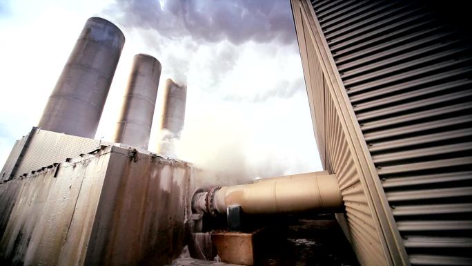 地热发电厂航拍烟囱环保工厂全球变暖工业