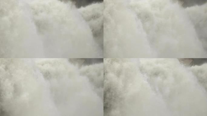 大坝上的大瀑布水利工程水利枢纽开闸放水