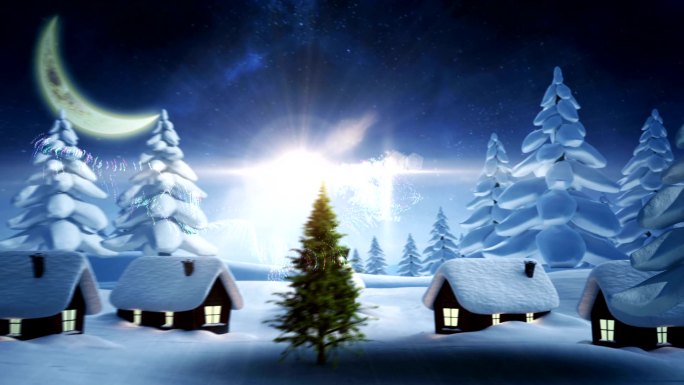 魔幻之光在圣诞树上旋转的数字动画
