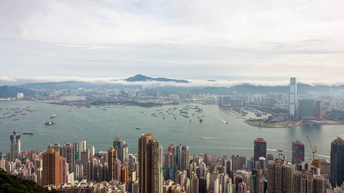 香港太平山顶俯瞰香港全景延时摄影