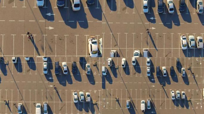 购物中心停车场的鸟瞰俯视图
