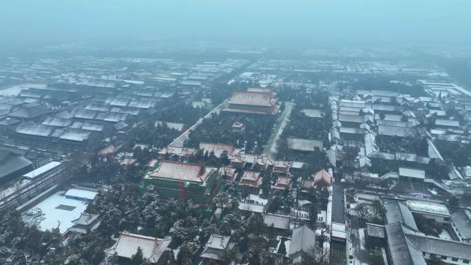 4K曲阜明故城航拍冬日雪景