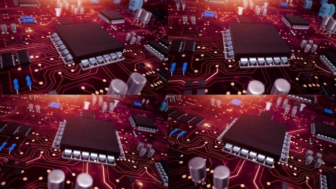 红色电路世界芯片主板电路板智慧智能科技