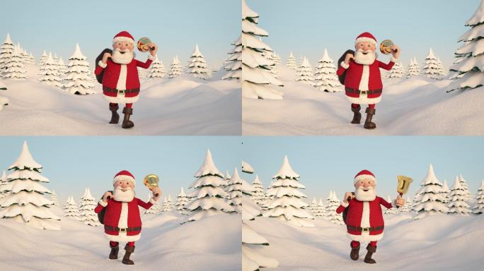 圣诞老人在雪景中漫步