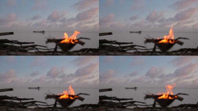 湖面船 篝火