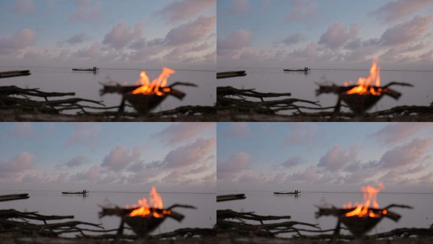 湖面船 篝火