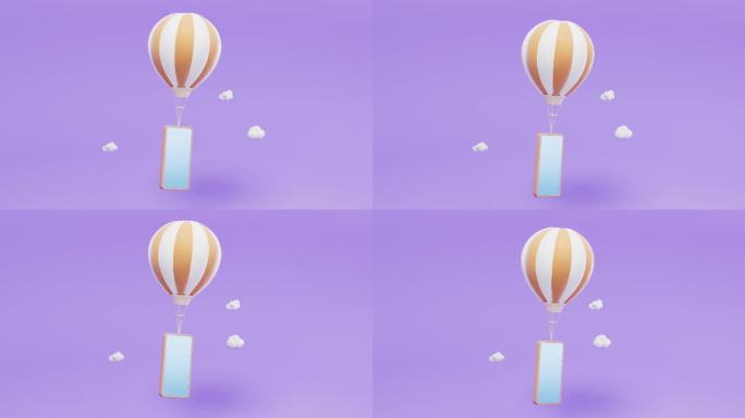 热气球与手机3D渲染