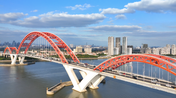 5K高清广州新光大桥蓝天白云航拍