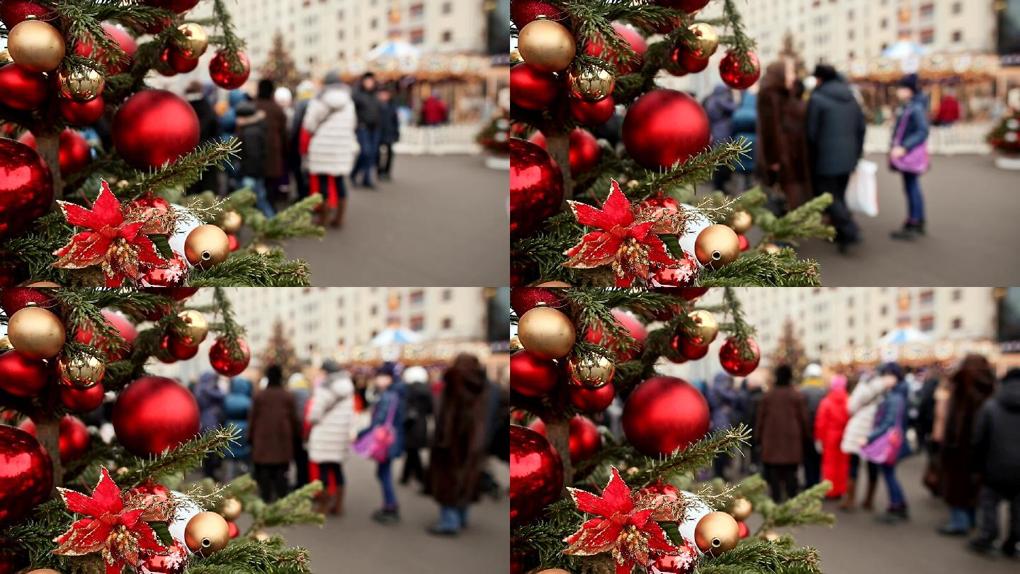 圣诞节或新年主题圣诞节气氛街头国外新年