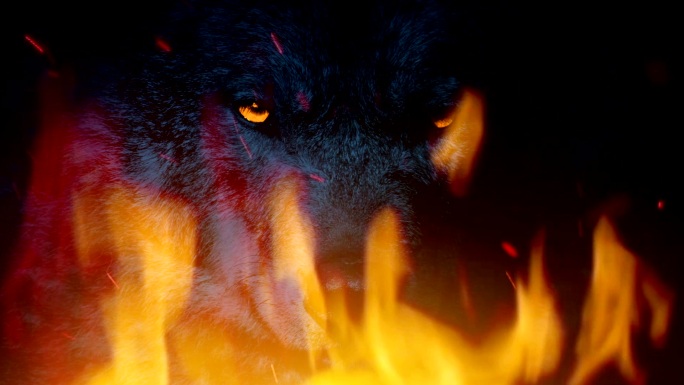 凶猛的狼在熊熊烈火中咆哮