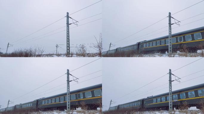 冬天下雪天的绿皮火车 旅游 回家 春运