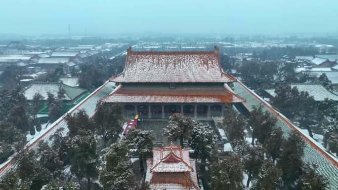 4k曲阜三孔冬日雪景航拍