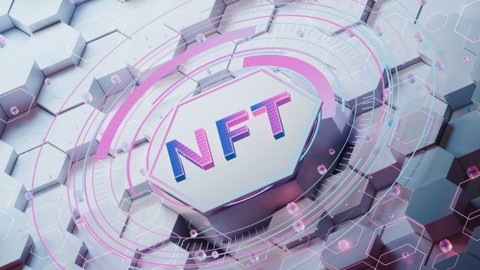 NFT概念与六边形背景3D渲染