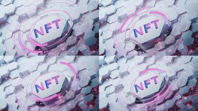 NFT概念与六边形背景3D渲染