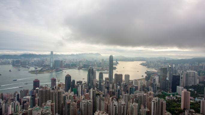 香港太平山顶俯瞰香港全景延时摄影