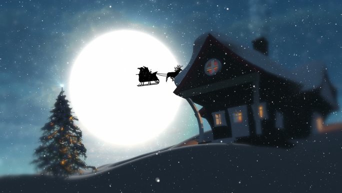 圣诞夜月亮夜晚晚上雪山小屋子