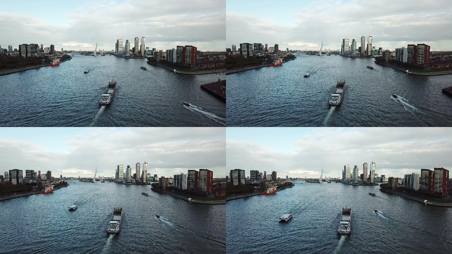 鹿特丹运河城市建筑快速发展航拍延时国外地