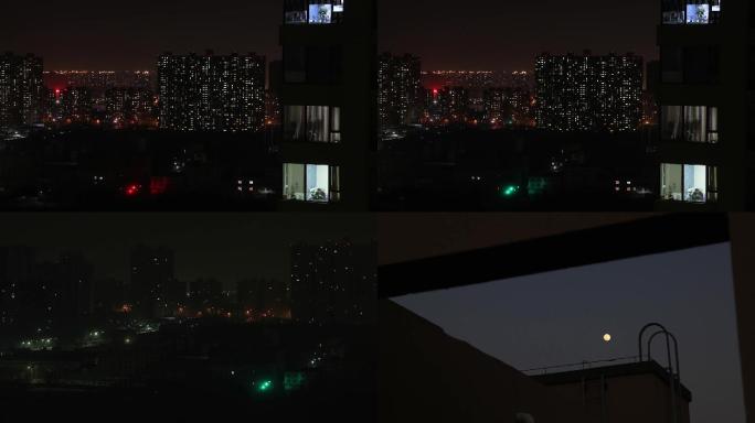 北方城市居民夜景延时摄影
