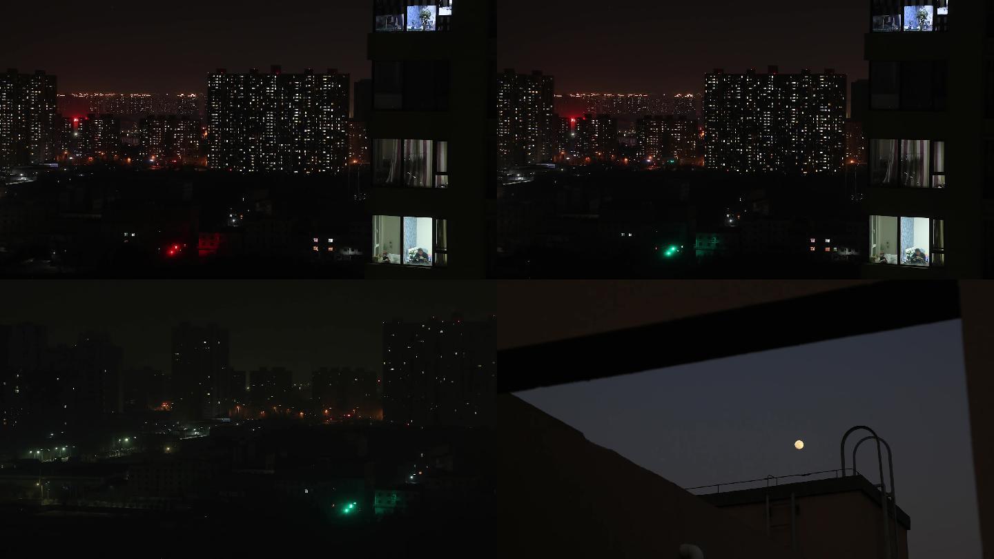 北方城市居民夜景延时摄影