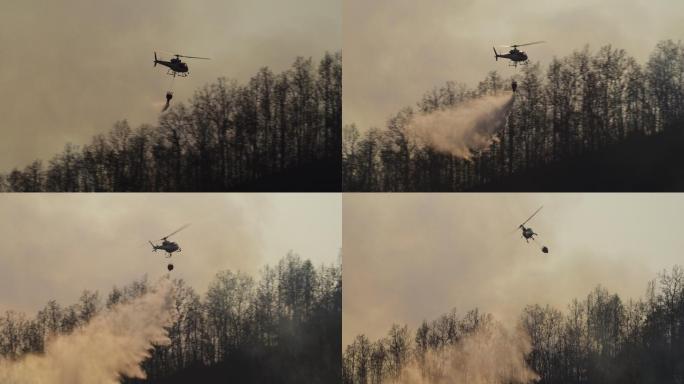 消防直升机灭火消防队救援洒水