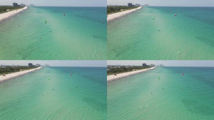 迈阿密海滩海上滑翔伞冲浪海边休闲沙滩海面
