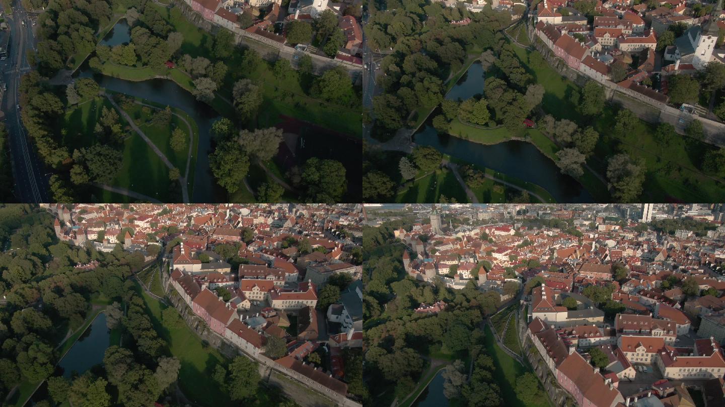爱沙尼亚塔林老城的空中镜头