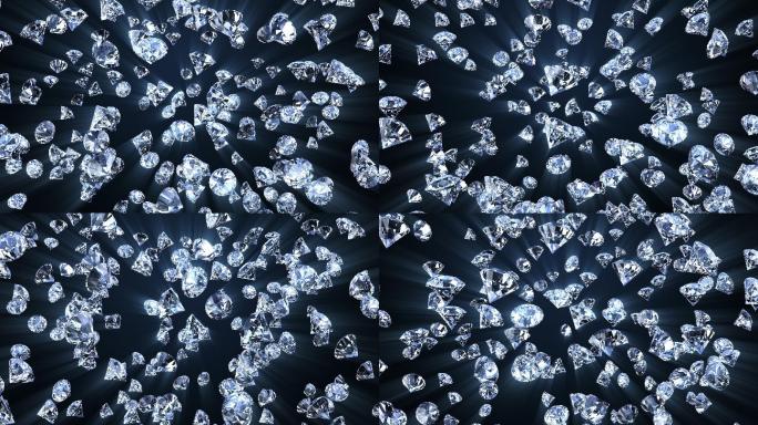 许多珠宝钻石落在黑色背景上。