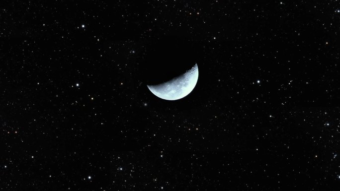 繁星点点的夜空中的新月。