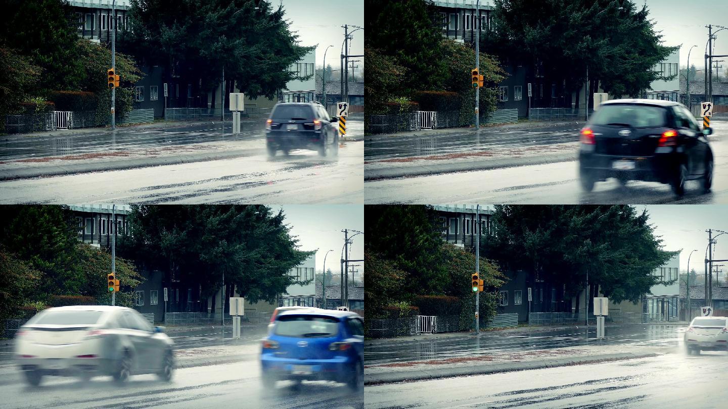 在雨中行驶的汽车