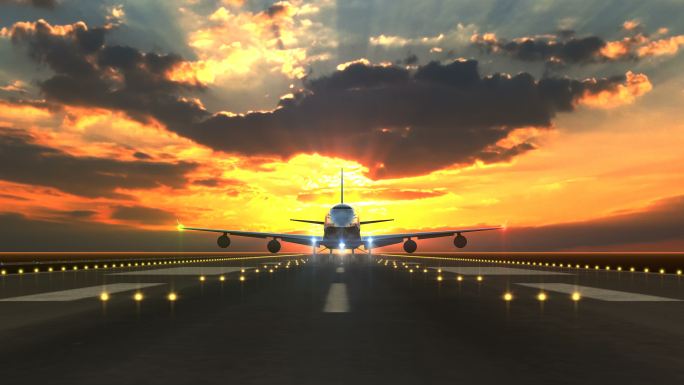 起飞飞机-前视图金色三维动画3D制作