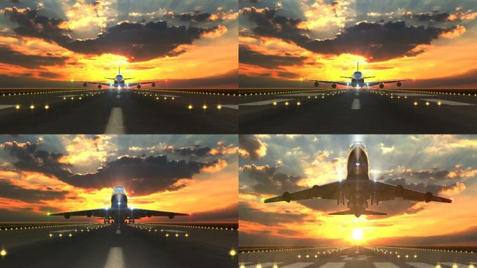 起飞飞机-前视图金色三维动画3D制作