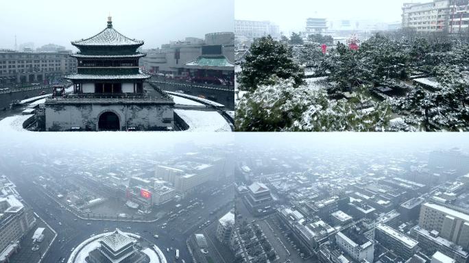 西安雪景航拍