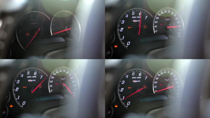 跑车的仪表板速度表和转速表。