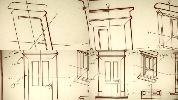一扇门设计的草图图纸线条构造