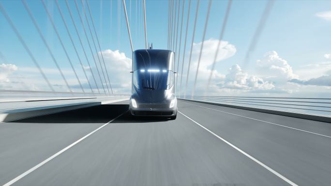 桥上未来电动卡车的3d模型