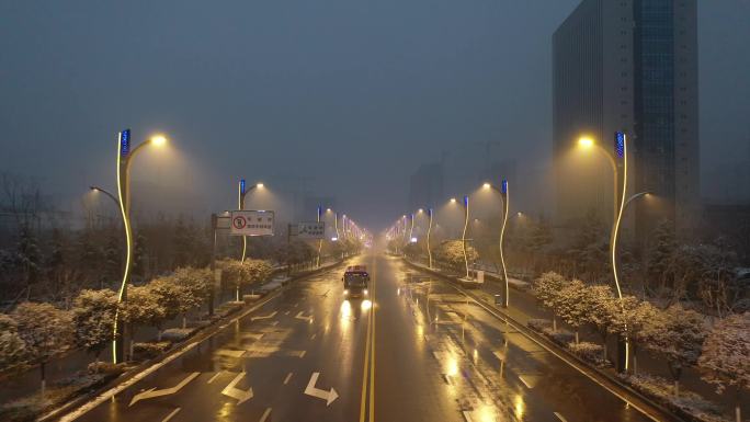 西安航天城航天中路夜景航拍